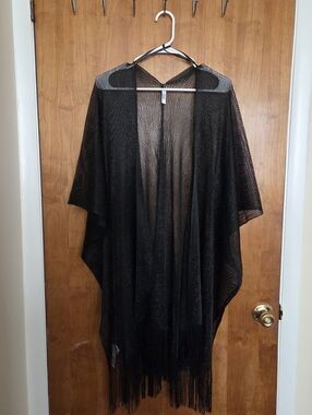 Ardene Black Sheer Mesh Fringe Cover-Up